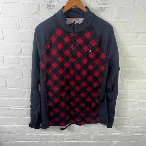 L.L.Bean Women's Midweight Base Layer 1/4 Zip Sweatshirt Red Black Size XL - Picture 1 of 4